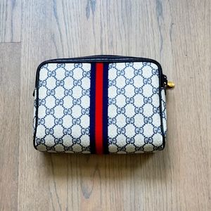 Gucci Vintage Navy / Red Web Toiletry Pouch
